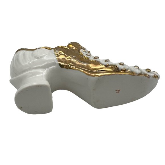 Vintage Porcelain Souvenir Shoe from Amsterdam New York White Gold Trim 6" Long - Picture 6 of 6